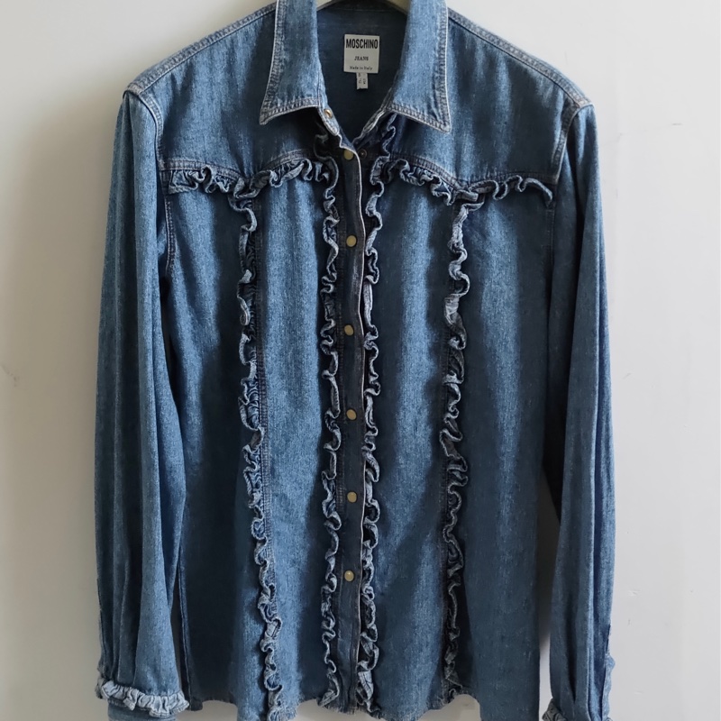 🇮🇹製老品 #MOSCHINO 荷葉邊丹寧襯衫 珍珠扣 | 嬉皮 | 牛仔 | 60s | VTG-7