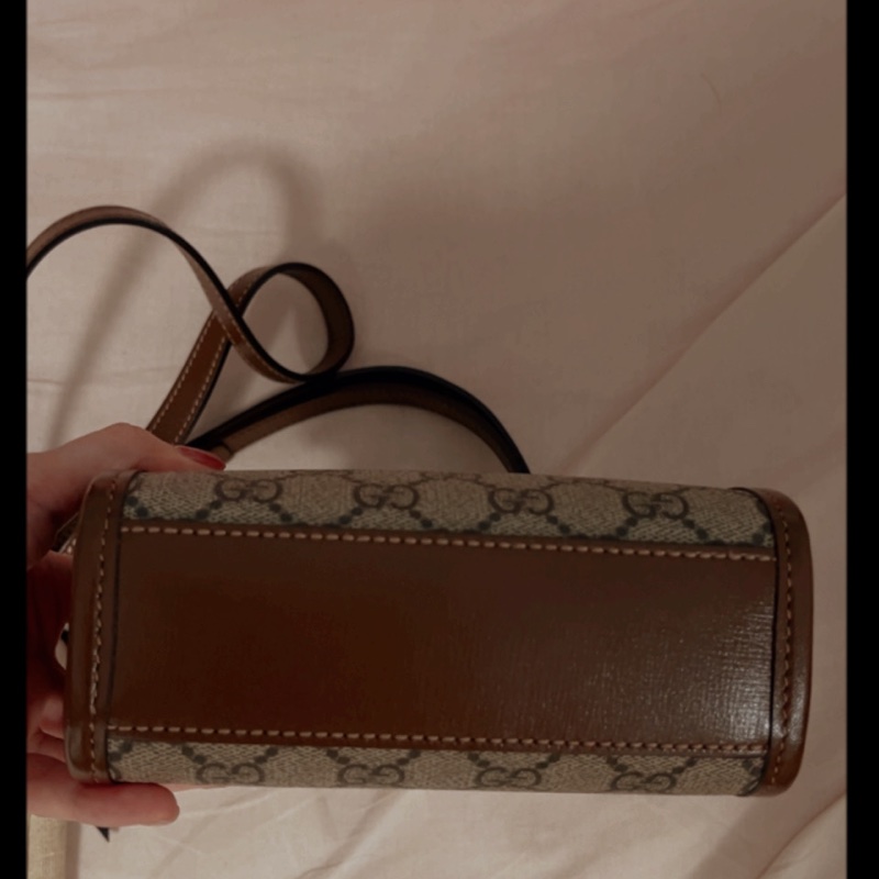 GUCCI 古馳 Interlocking G 迷你手提/斜背托特包(棕色)-2