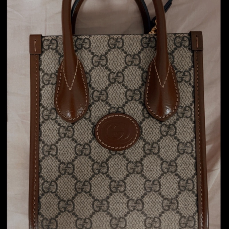 GUCCI 古馳 Interlocking G 迷你手提/斜背托特包(棕色)-5