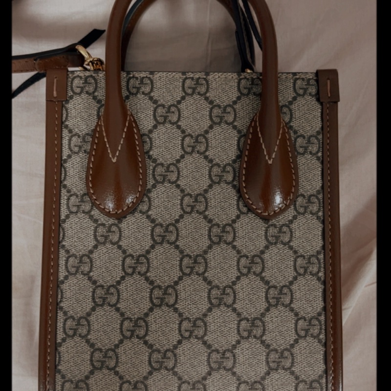 GUCCI 古馳 Interlocking G 迷你手提/斜背托特包(棕色)-6