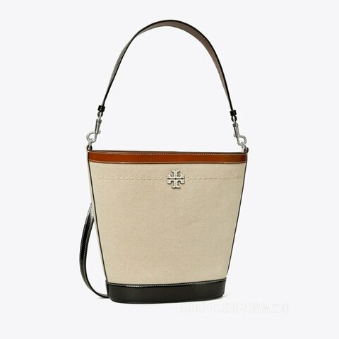 【TORY BURCH】卡其帆布水桶包-米白拼接