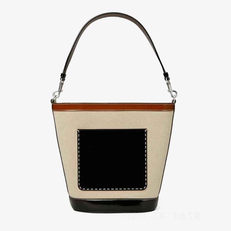 【TORY BURCH】卡其帆布水桶包-米白拼接-1