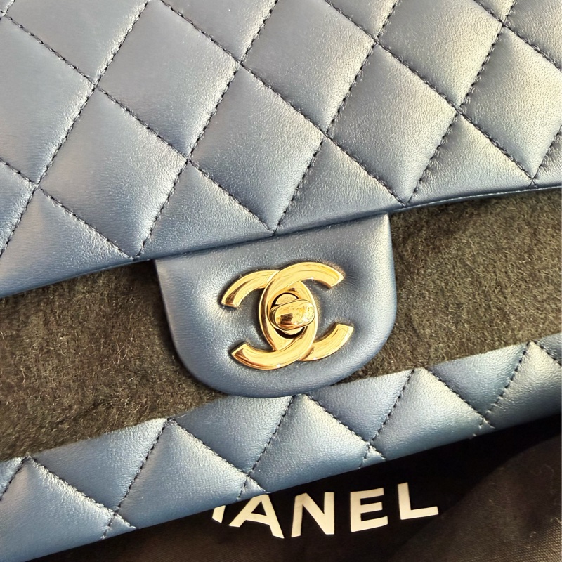 全新CHANEL海軍藍羊皮淡金扣25cm FLAP COCO口蓋包A01112經典11.12包22B-1