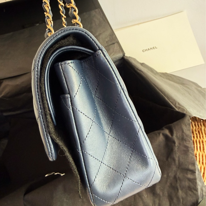 全新CHANEL海軍藍羊皮淡金扣25cm FLAP COCO口蓋包A01112經典11.12包22B-3
