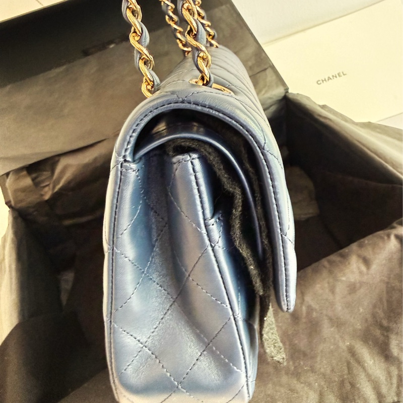 全新CHANEL海軍藍羊皮淡金扣25cm FLAP COCO口蓋包A01112經典11.12包22B-4