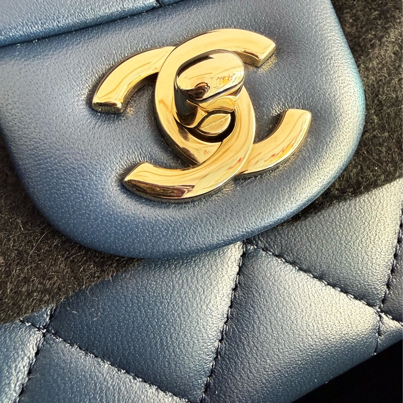 全新CHANEL海軍藍羊皮淡金扣25cm FLAP COCO口蓋包A01112經典11.12包22B-6