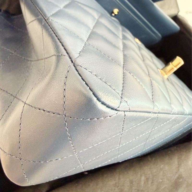 全新CHANEL海軍藍羊皮淡金扣25cm FLAP COCO口蓋包A01112經典11.12包22B-14