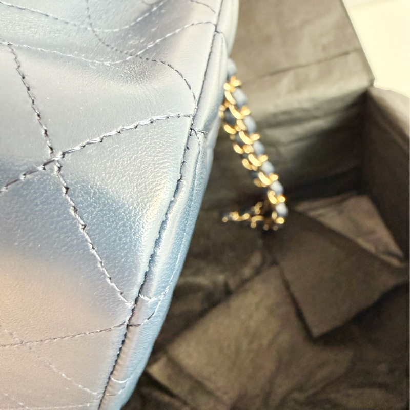 全新CHANEL海軍藍羊皮淡金扣25cm FLAP COCO口蓋包A01112經典11.12包22B-17