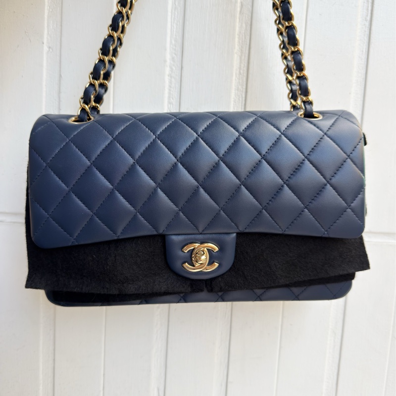 全新CHANEL海軍藍羊皮淡金扣25cm FLAP COCO口蓋包A01112經典11.12包22B-18