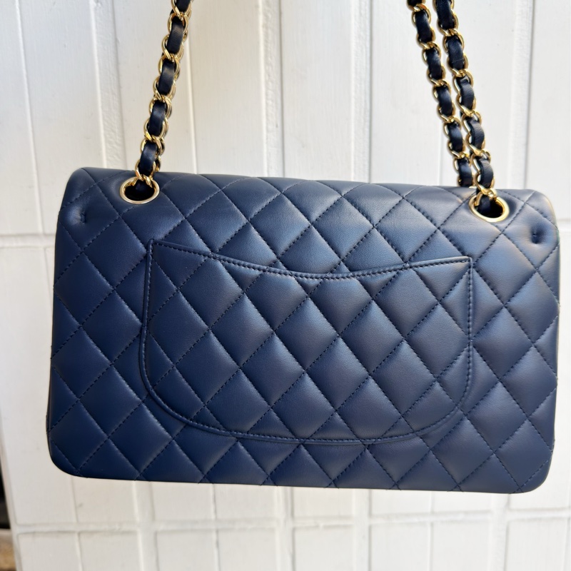 全新CHANEL海軍藍羊皮淡金扣25cm FLAP COCO口蓋包A01112經典11.12包22B-19