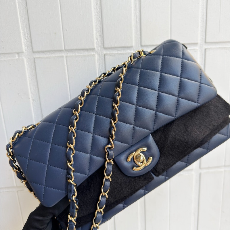 全新CHANEL海軍藍羊皮淡金扣25cm FLAP COCO口蓋包A01112經典11.12包22B-20
