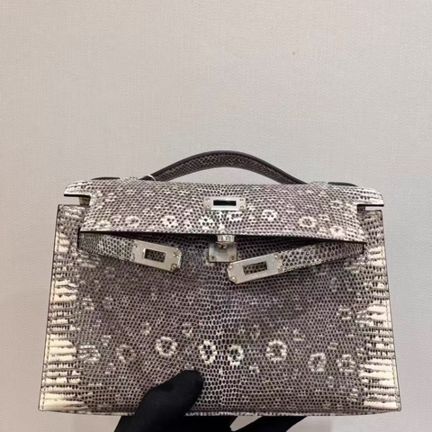 Hermes+愛馬仕+mini kelly pochette 一代 原色蜥蜴皮+小喜馬拉雅+銀扣+