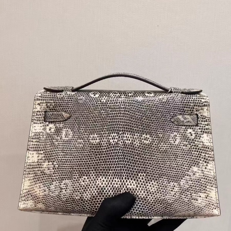 Hermes+愛馬仕+mini kelly pochette 一代 原色蜥蜴皮+小喜馬拉雅+銀扣+-3