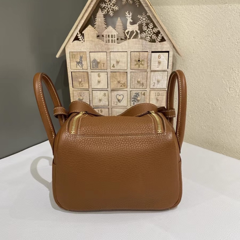 一代 愛馬仕 mini Lindy 金棕金扣 全新閒置-5