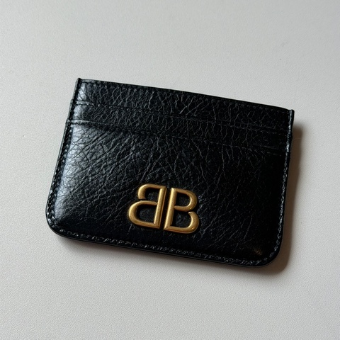 914intheair精品代購『全新閒置』balenciaga巴黎世家bblogo黑色黑金招財牛皮卡包