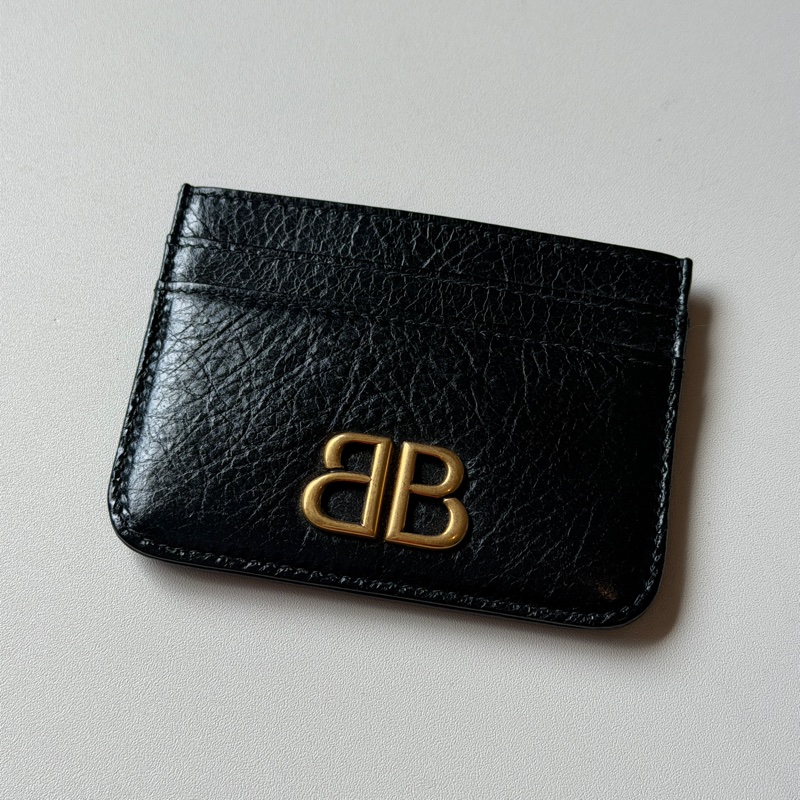 914intheair精品代購『全新閒置』balenciaga巴黎世家bblogo黑色黑金招財牛皮卡包-0