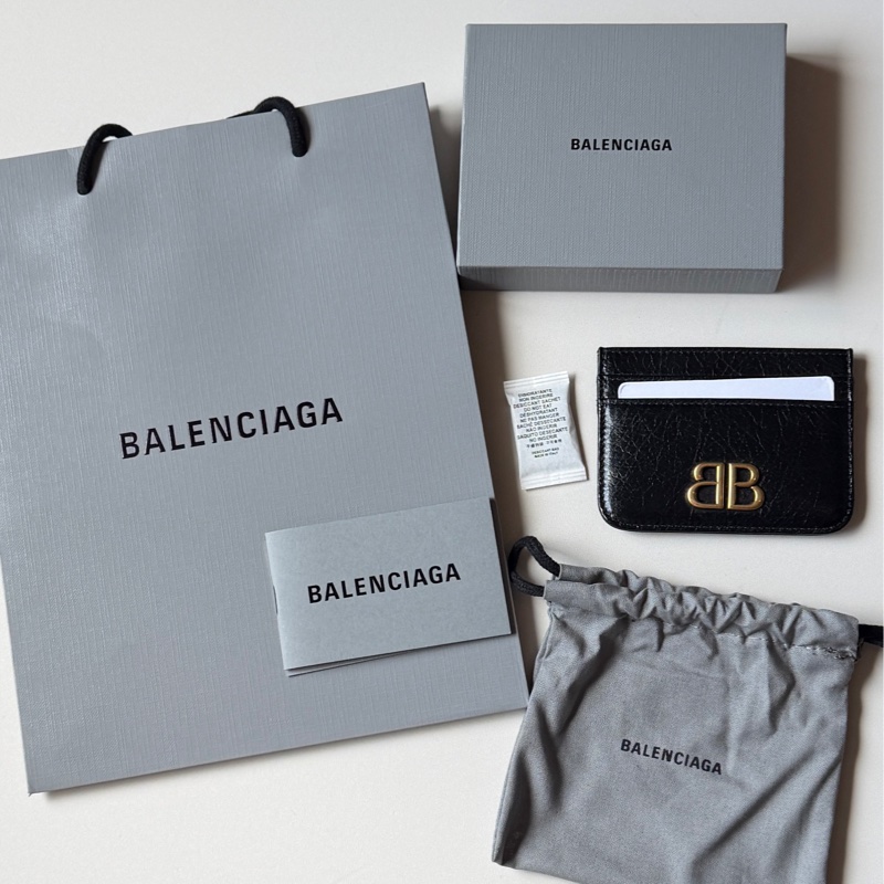 914intheair精品代購『全新閒置』balenciaga巴黎世家bblogo黑色黑金招財牛皮卡包-1