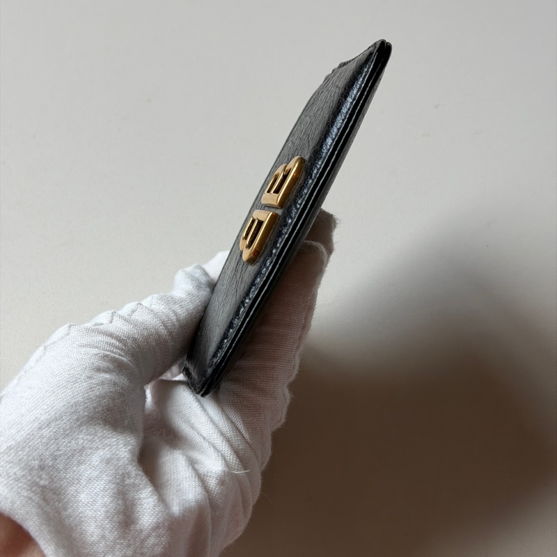 914intheair精品代購『全新閒置』balenciaga巴黎世家bblogo黑色黑金招財牛皮卡包-3