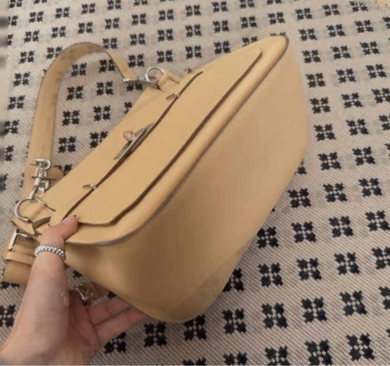 99新 Hermes愛馬仕吉普賽小號28cm 超美奶茶色風衣灰 銀扣,框Q刻,有塵袋-3