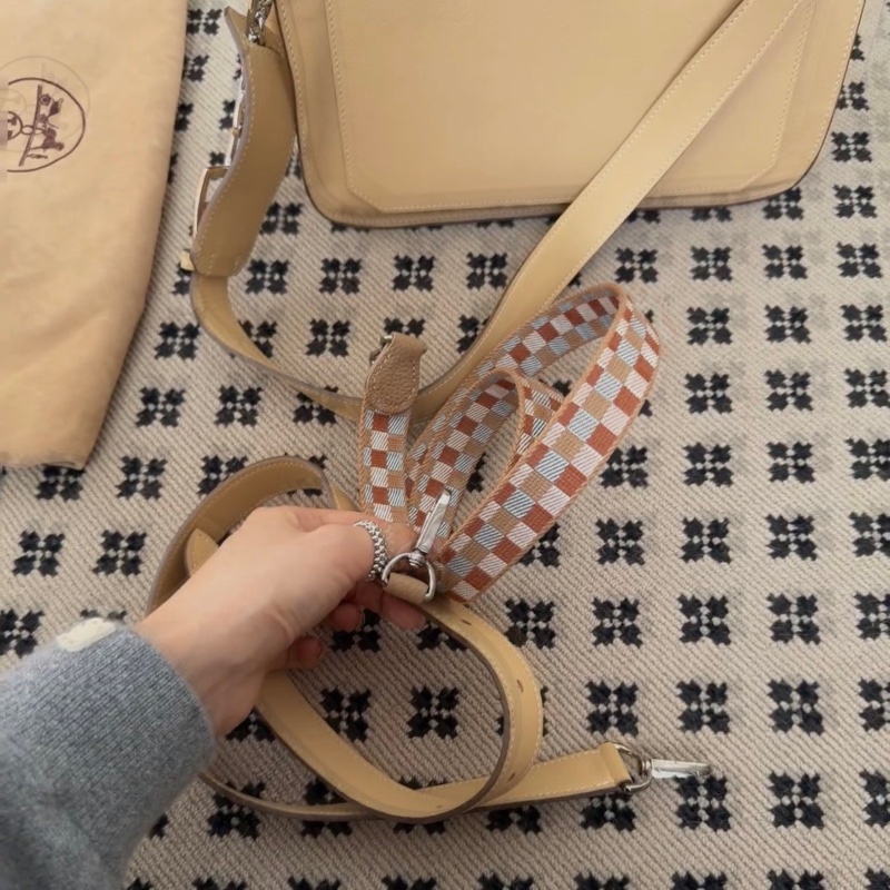 99新 Hermes愛馬仕吉普賽小號28cm 超美奶茶色風衣灰 銀扣,框Q刻,有塵袋-7