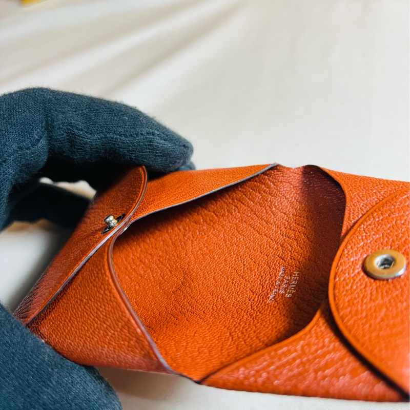 🐴近新閒置 Hermes 愛馬仕 招財深橘色 零錢包👛X刻-5