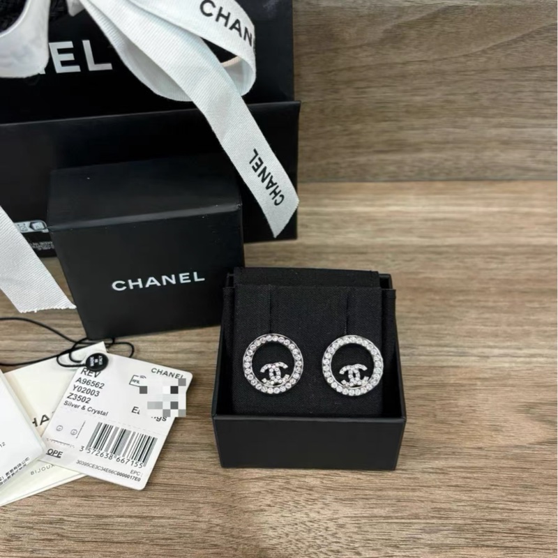 【99新✨ 全網最低價！】Chanel 經典雙C白鑽耳環 銀色仙氣飄飄 Full Set 全套包裝-0