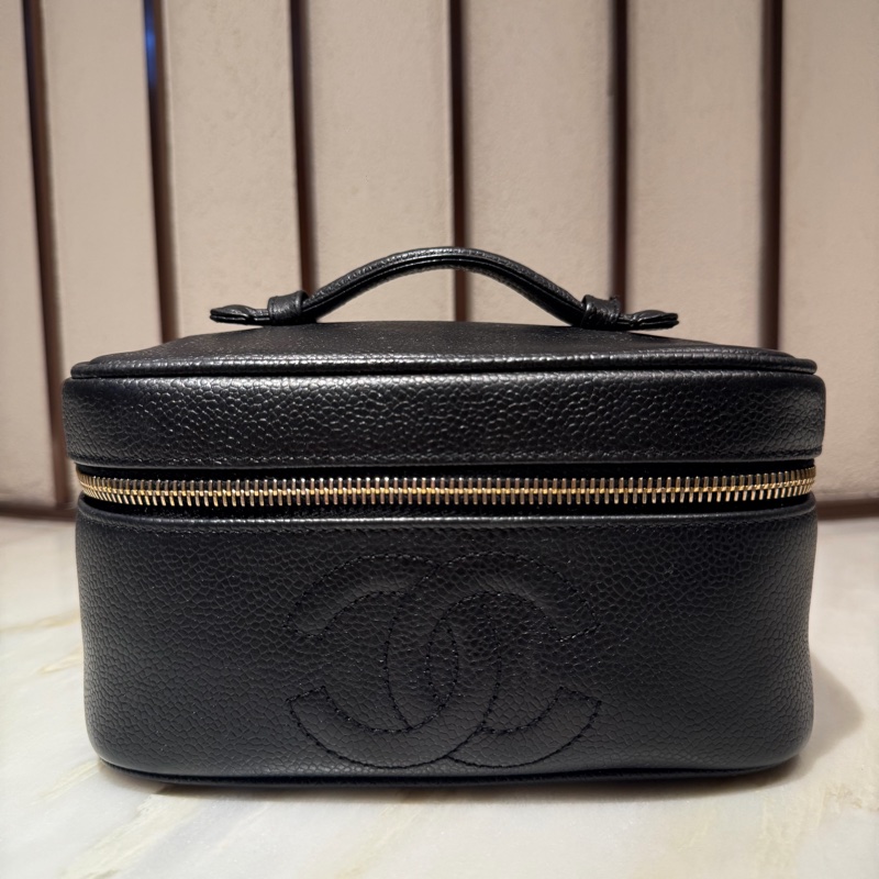 【97新 ✨ 全網最低價！】中古 Chanel香奈兒 飯盒包 化妝包 斜挎包 黑金 荔枝牛皮-5