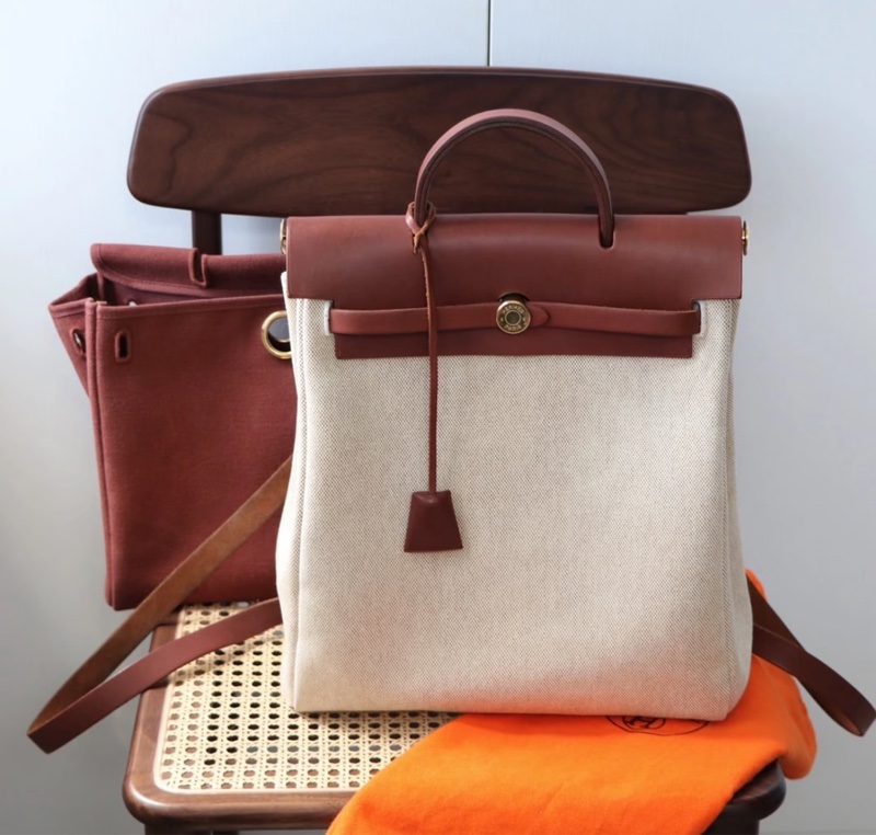 【經典配色✨小全套✨全網最低價】Hermes Herbag 31金棕雙肩包 中古包 可手提或單肩-1