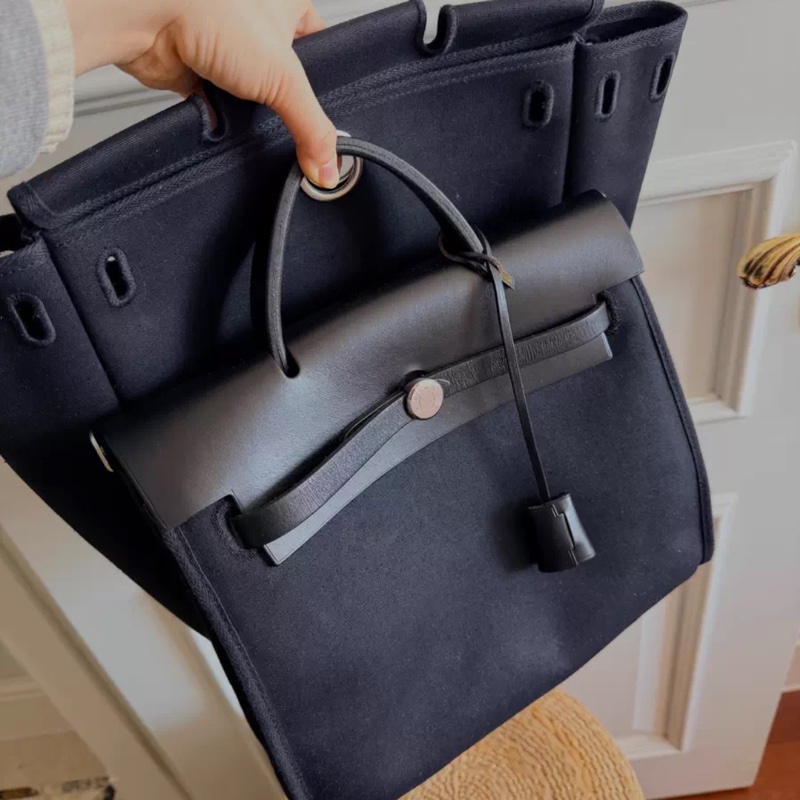 【超經典配色❗️入門之選✨全網最低價】Hermes Herbag 31黑銀單肩|雙肩|斜背 中古包-1