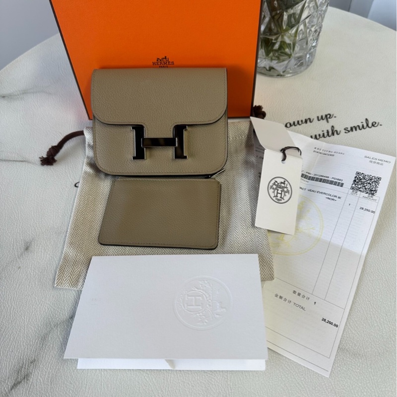 【99新大全套❗️有購證❗️經典保值✨全網最低價】Hermes愛馬仕Constance Slim腰包 大象灰銀扣 手拿錢包｜腰包-0