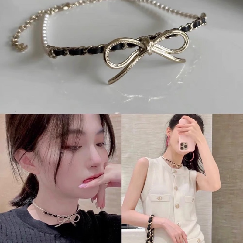 【99.9新✨ 全網最低價！】稀有 CHANEL 香奈兒 22年款 金屬蝴蝶結珍珠拼接 choker 項鍊（原價$12000港幣）-1