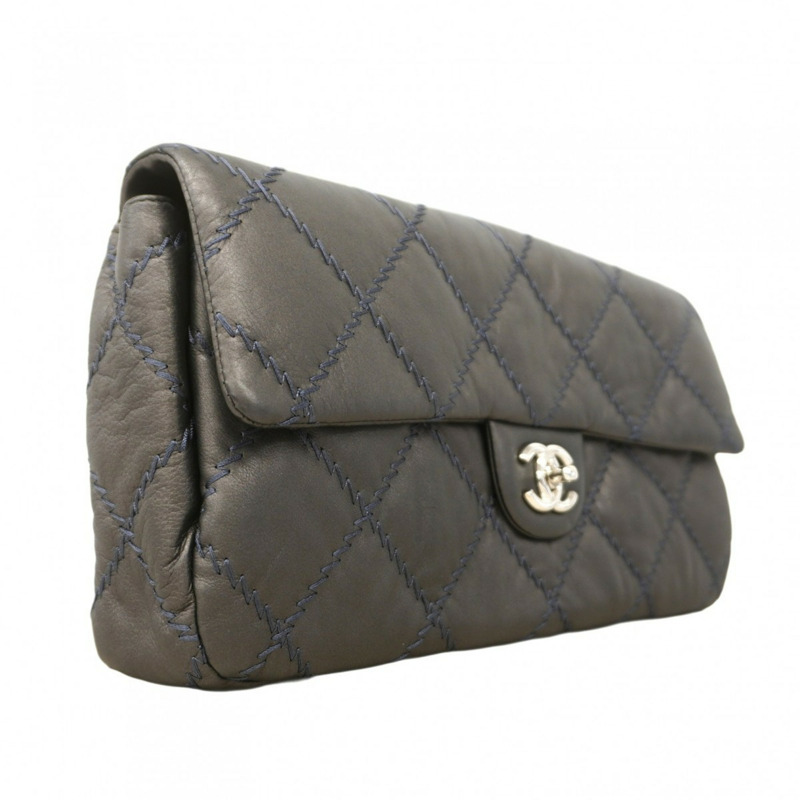 香奈兒女背包，Wild Stitch W 鏈條皮革，灰色-1