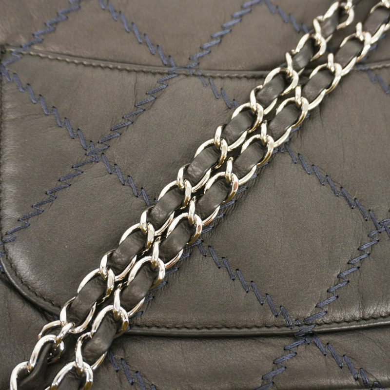 香奈兒女背包，Wild Stitch W 鏈條皮革，灰色-9