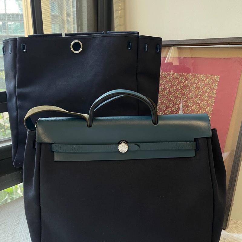 【超級大撿漏💥買到就是賺到❗️全網最低價】愛馬仕Hermes herbag39 藍色 單肩,海軍藍單肩肩/雙肩替換袋-2