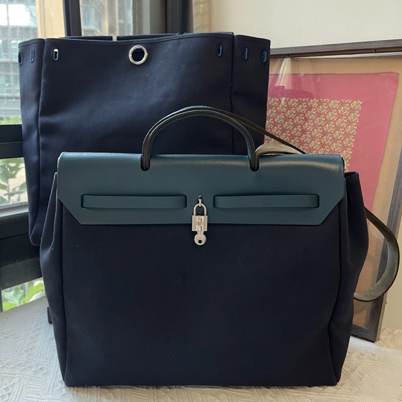 【超級大撿漏💥買到就是賺到❗️全網最低價】愛馬仕Hermes herbag39 藍色 單肩,海軍藍單肩肩/雙肩替換袋-3