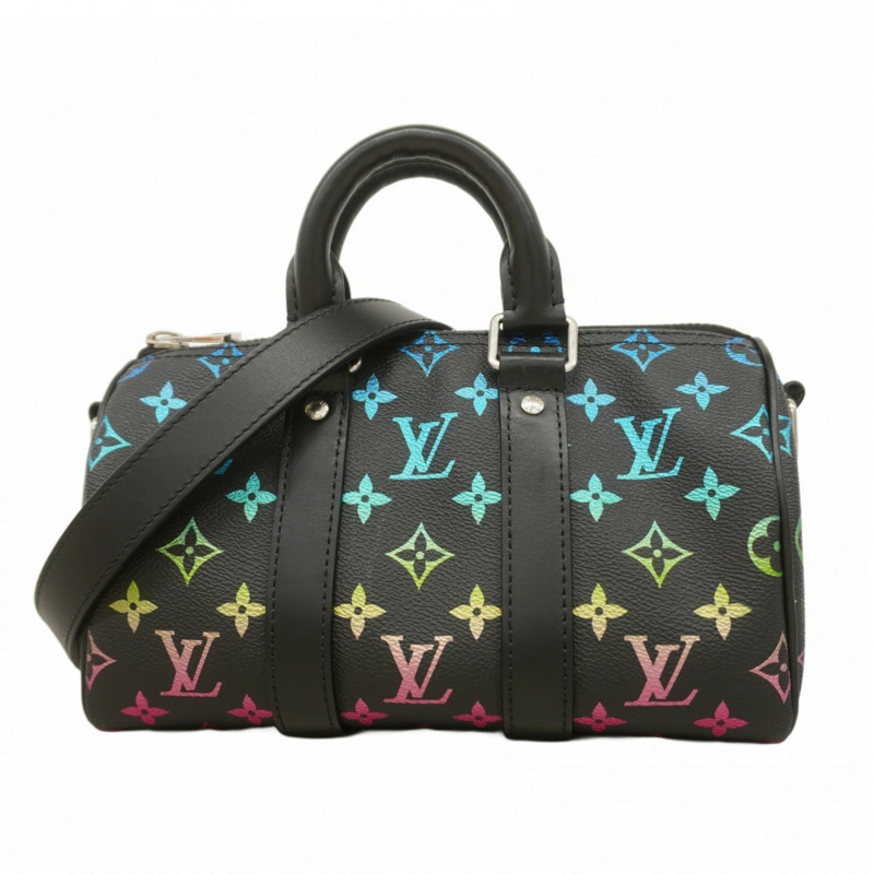 路易威登 Monogram Iridescent Keepall Bandouliere 25 手提包 M13935 黑色多色兩用男士包-0