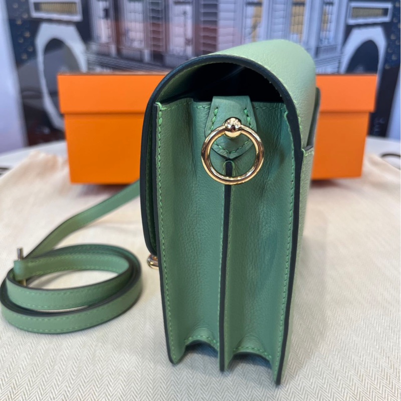 🌈Hermes💚Mini Roulis 19💚牛油果綠金扣💚98.5新🌟Evercolor皮🌟豬鼻子🌟愛馬仕🌟-3