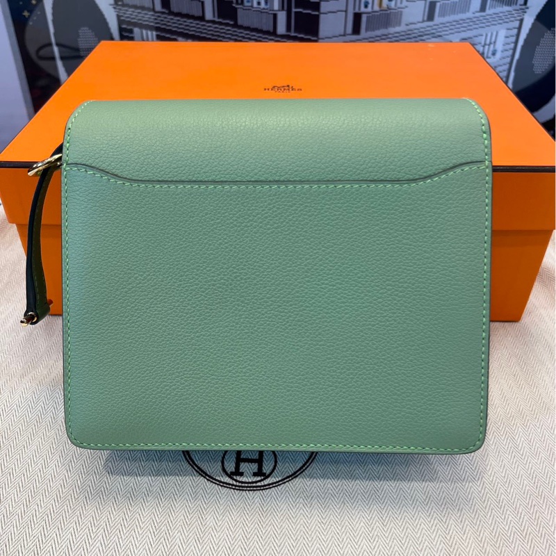 🌈Hermes💚Mini Roulis 19💚牛油果綠金扣💚98.5新🌟Evercolor皮🌟豬鼻子🌟愛馬仕🌟-8