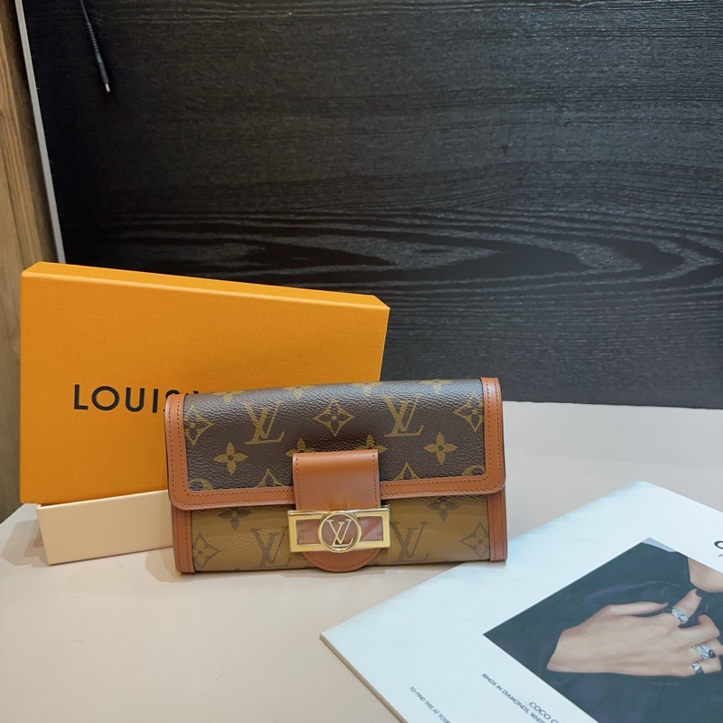 LV 雙色原花金釦達芙妮12卡下蓋長夾-0