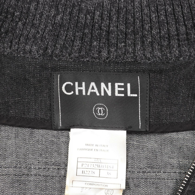 香奈兒牛仔拉鍊外套 P21732W03184 羊毛棉混紡 灰色 二手 女款 #38-2