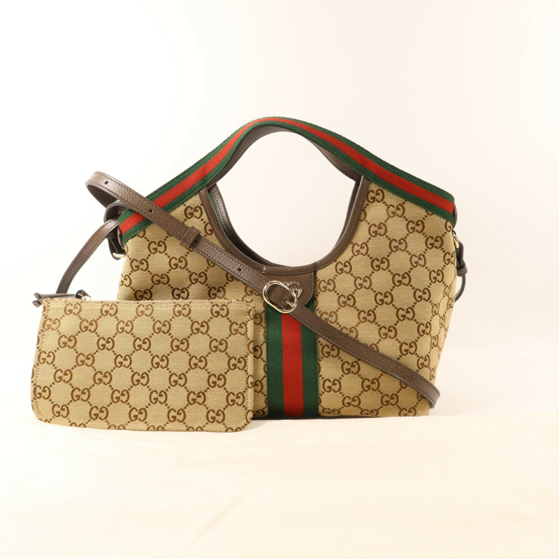 GUCCI 帆布Giglio Small Tote Bag金扣手挽肩背兩用袋-16