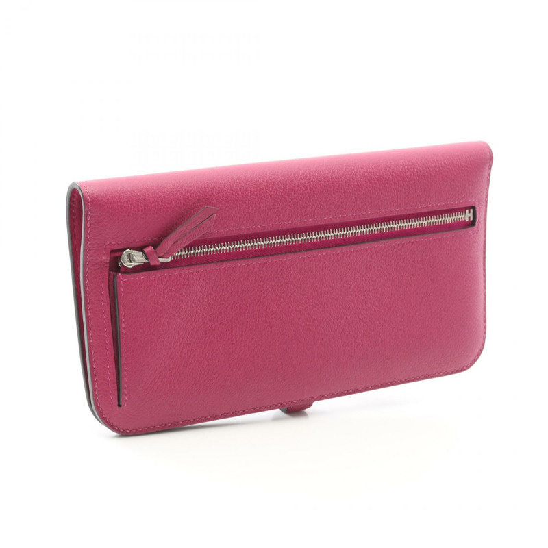 Jamus Dogon 長版對折皮夾，Evercolor 皮革，粉紅色、玫瑰紫色，二手，附五金配件-1