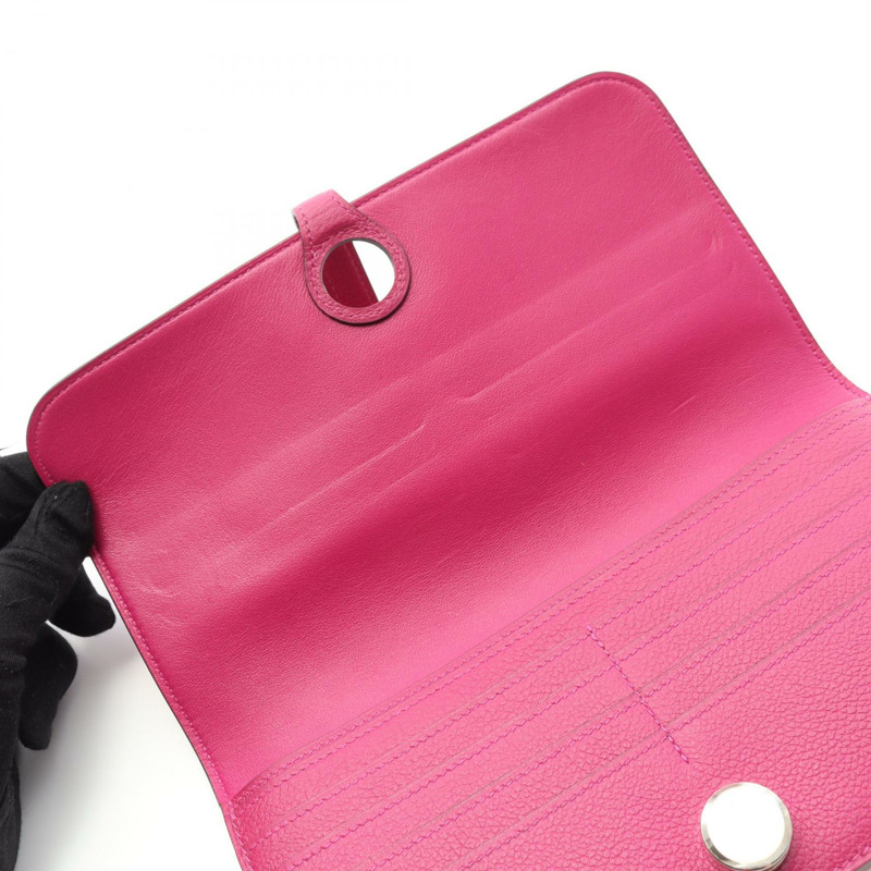 Jamus Dogon 長版對折皮夾，Evercolor 皮革，粉紅色、玫瑰紫色，二手，附五金配件-6