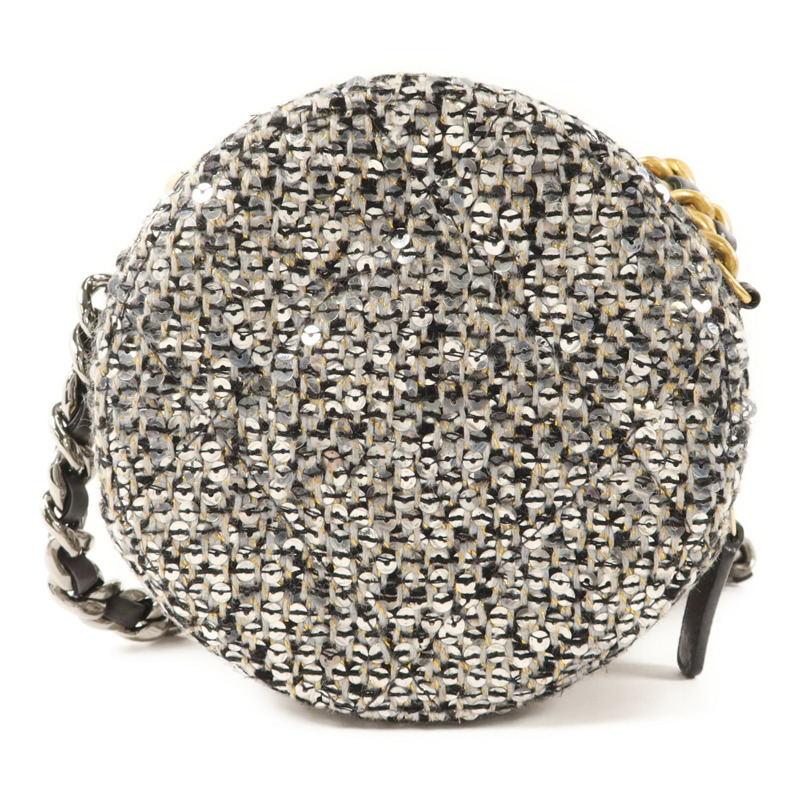 CHANEL 斜紋軟呢/亮片Sequin Chanel 19 Round Mini Clutch手挽肩背兩用袋-1