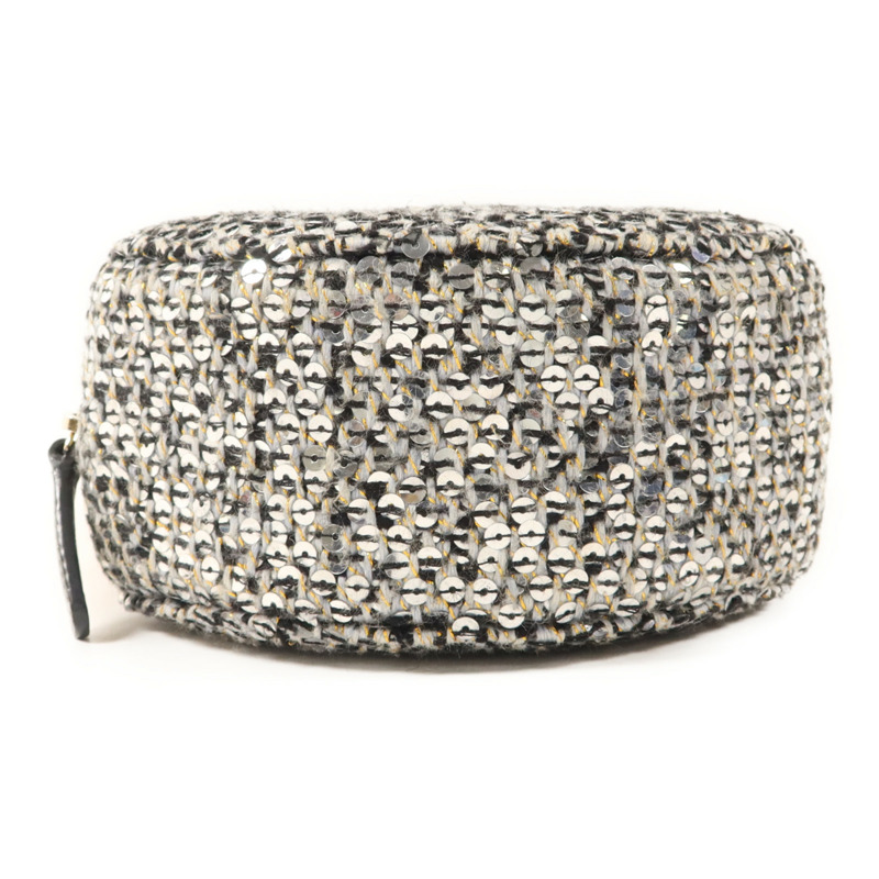 CHANEL 斜紋軟呢/亮片Sequin Chanel 19 Round Mini Clutch手挽肩背兩用袋-3