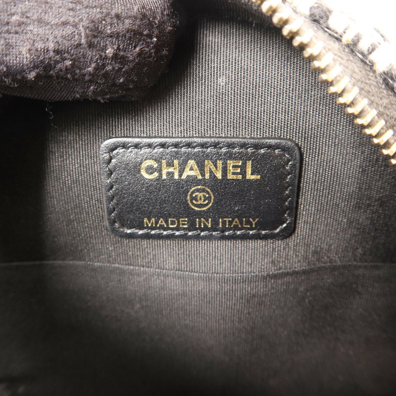 CHANEL 斜紋軟呢/亮片Sequin Chanel 19 Round Mini Clutch手挽肩背兩用袋-6