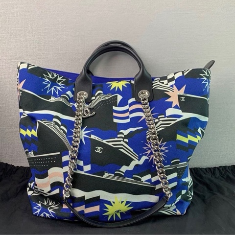 Chanel✨2019C 牛仔布郵輪塗鴉沙灘包購物包托特包 27開