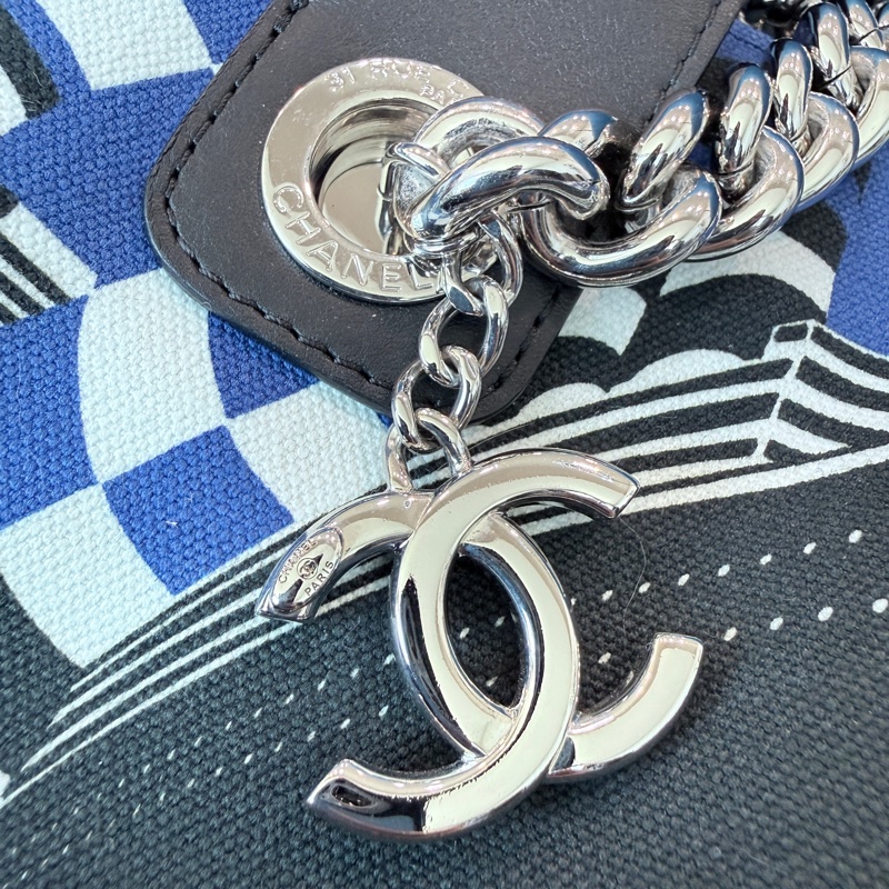 Chanel✨2019C 牛仔布郵輪塗鴉沙灘包購物包托特包 27開-23