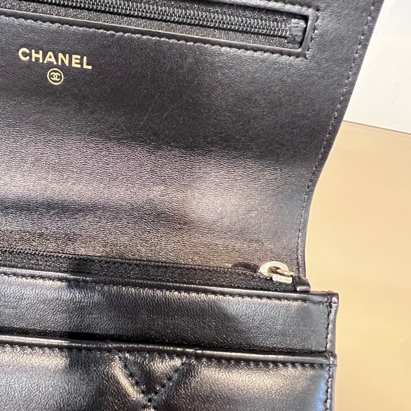 Chanel 黑羊皮大菱格紋19WOC霧銀釦3色鏈手提斜背包-19