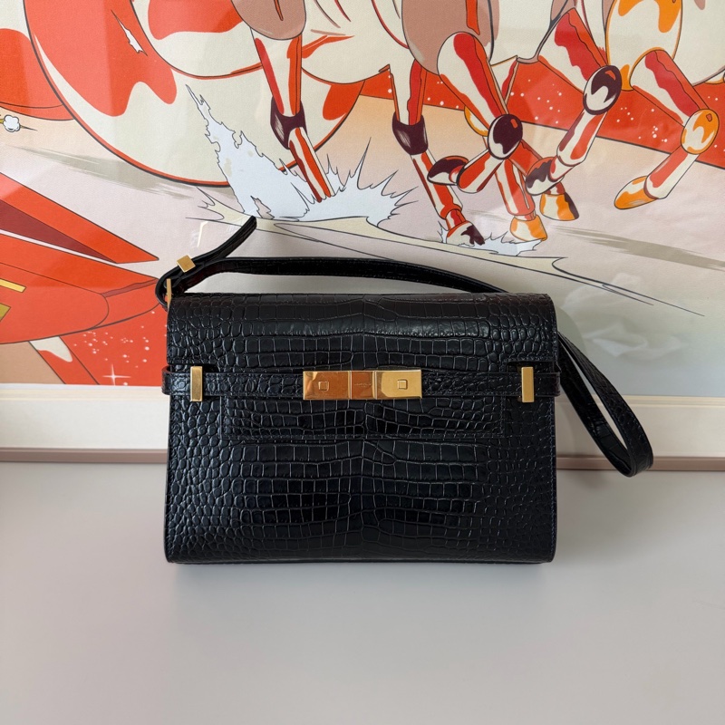 YSL 曼哈頓鰐魚壓紋牛皮黑金 小號 尺寸約24×18×6cm 附件:肩帶 防塵袋-0